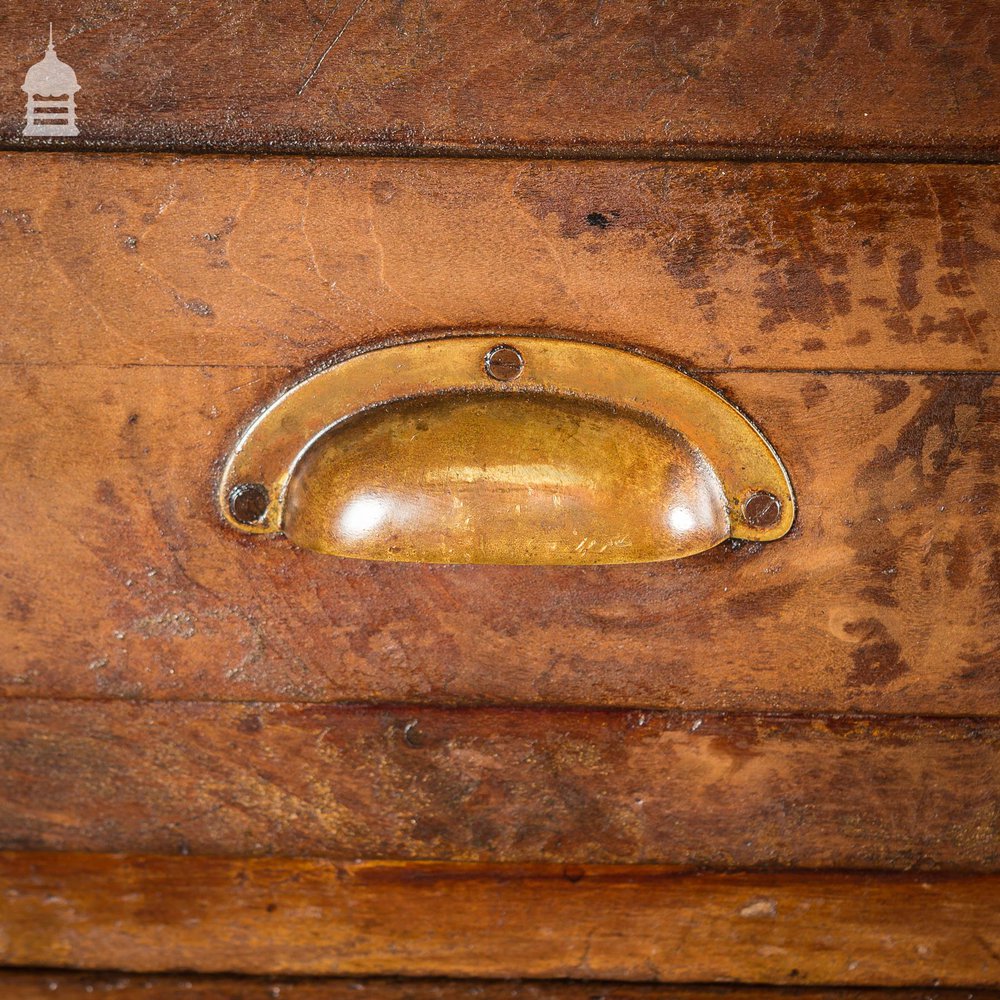 Industrial Pine Topped Mahogany Chest of Drawers With Brass Cup Handles