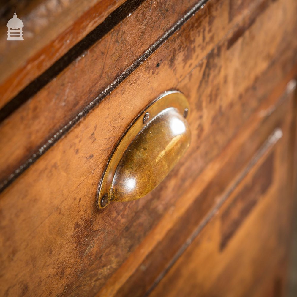 Industrial Pine Topped Mahogany Chest of Drawers With Brass Cup Handles