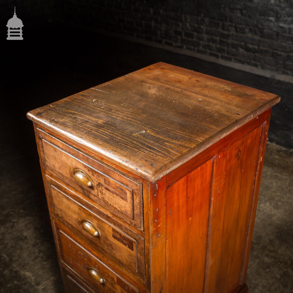 Industrial Pine Topped Mahogany Chest of Drawers With Brass Cup Handles