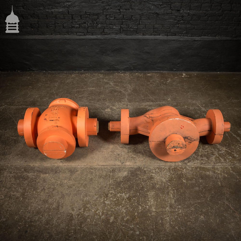 Pair of Large Orange Industrial Factory Foundry Moulds