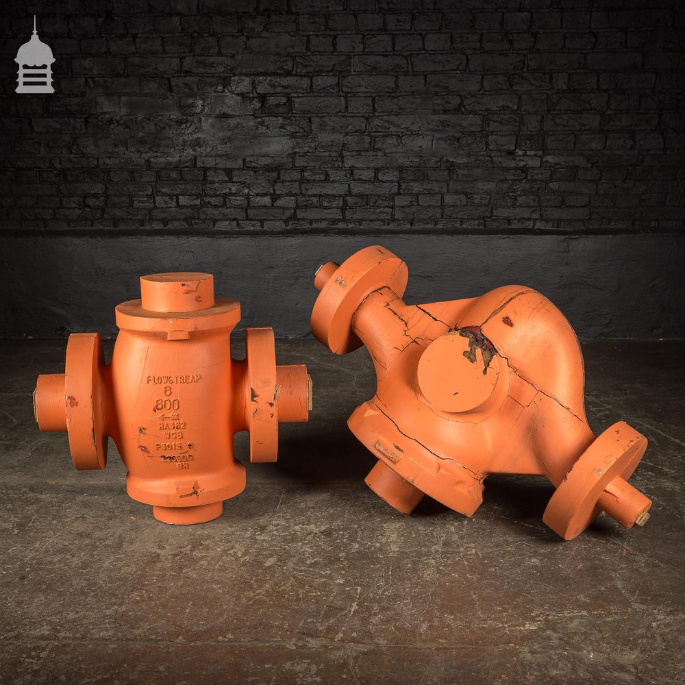 Pair of Large Orange Industrial Factory Foundry Moulds