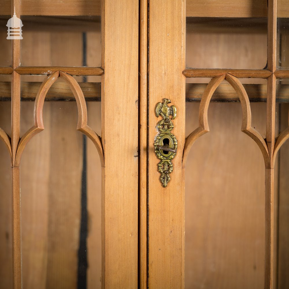 19th C Gothic Pine Cupboard Dresser with Astral Glazed Doors