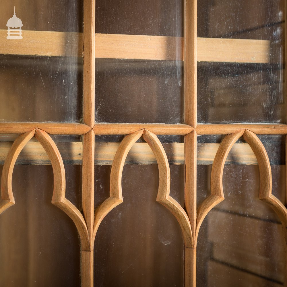 19th C Gothic Pine Cupboard Dresser with Astral Glazed Doors