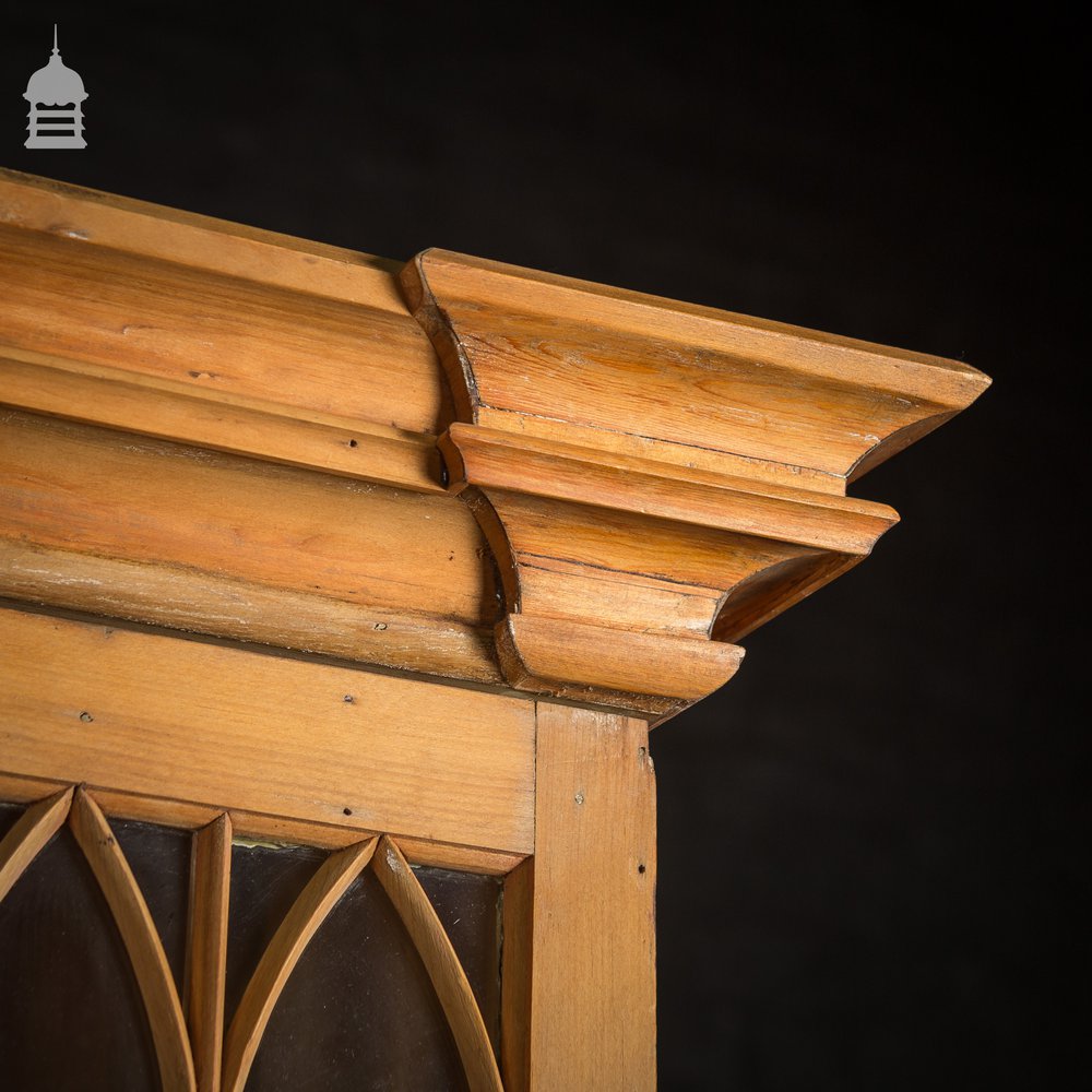 19th C Gothic Pine Cupboard Dresser with Astral Glazed Doors