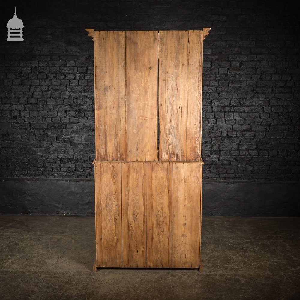 19th C Gothic Pine Cupboard Dresser with Astral Glazed Doors