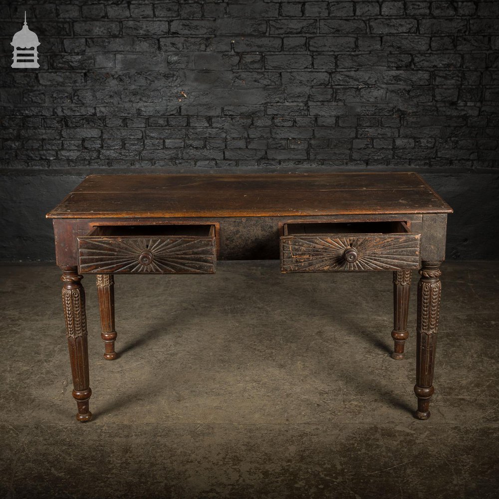 Impressive 18th C Hardwood Side Table with Carved Starburst Drawers