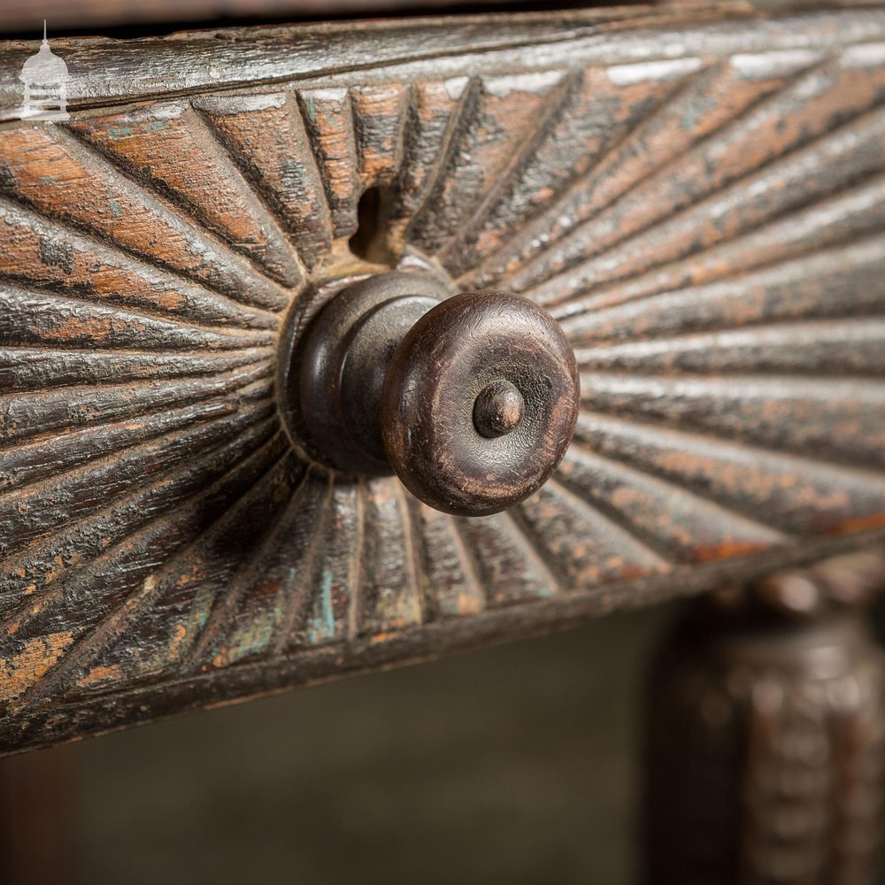 Impressive 18th C Hardwood Side Table with Carved Starburst Drawers