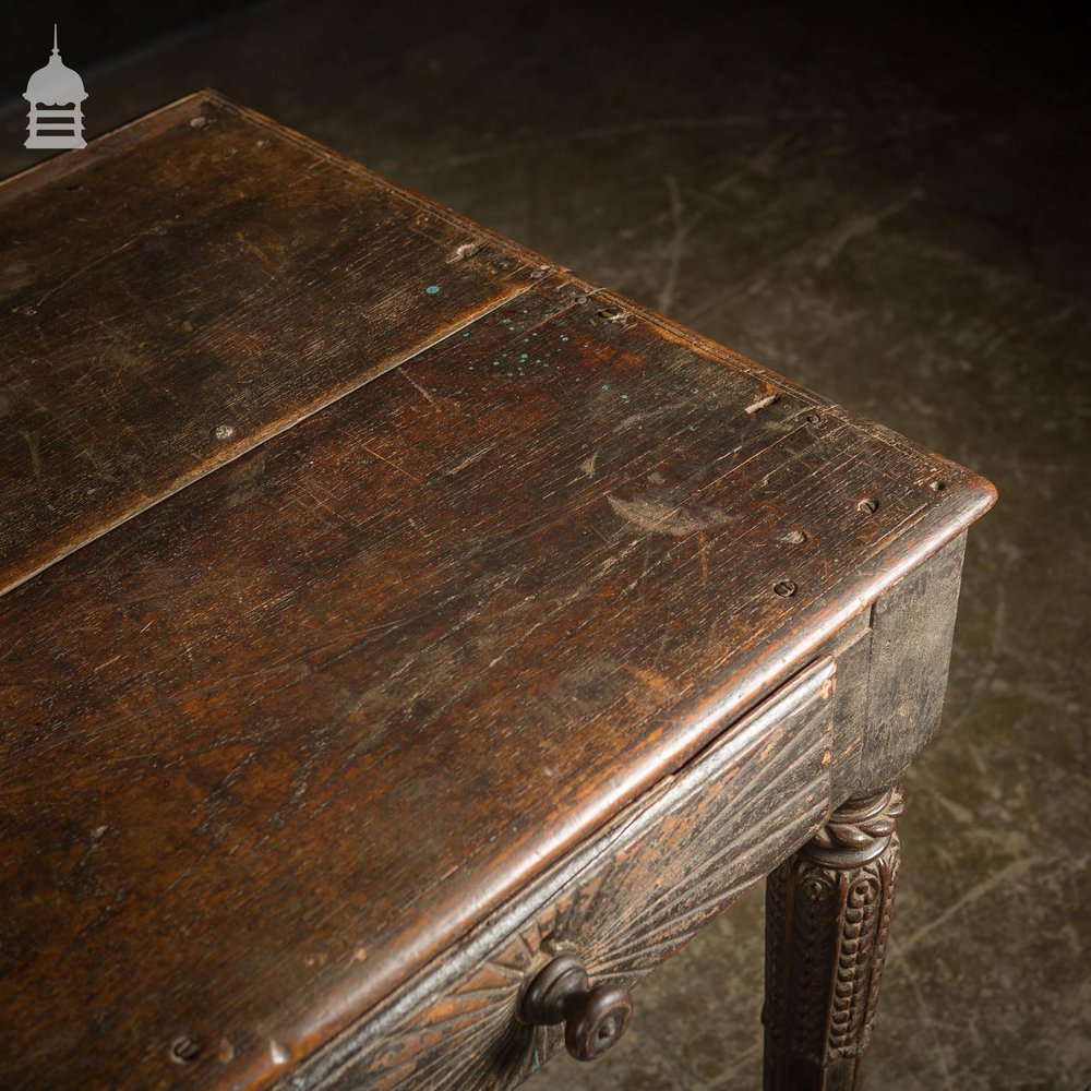 Impressive 18th C Hardwood Side Table with Carved Starburst Drawers