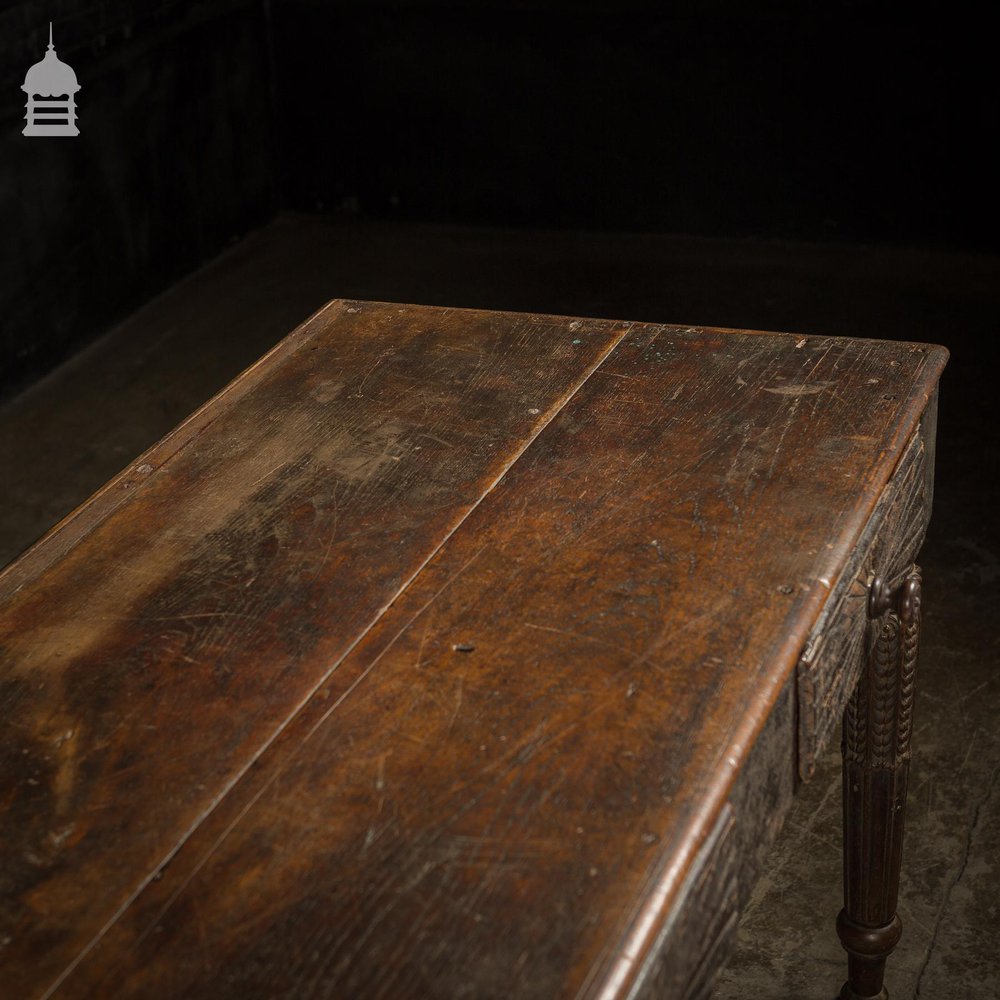 Impressive 18th C Hardwood Side Table with Carved Starburst Drawers