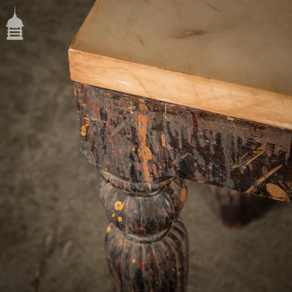 19th C Hardwood Side Table with Reeded Legs and Distressed Paint Finish