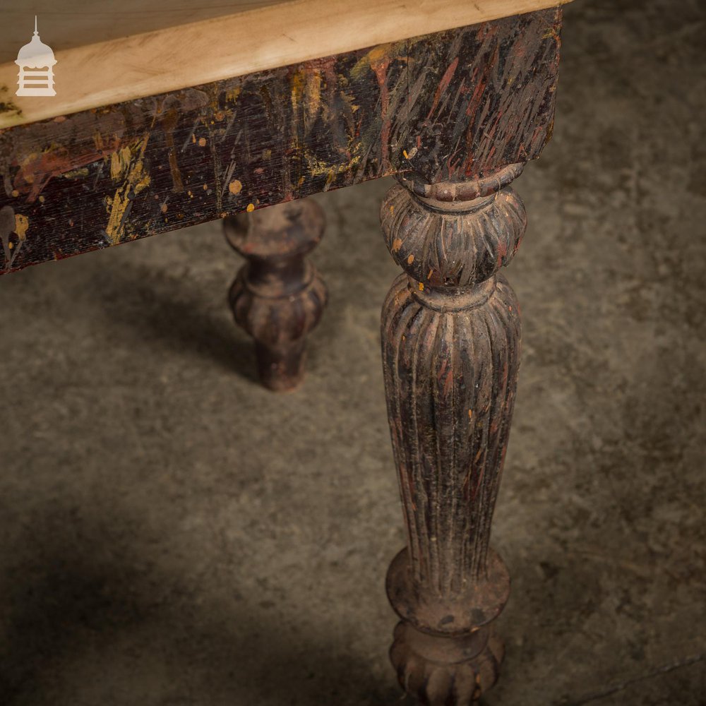 19th C Hardwood Side Table with Reeded Legs and Distressed Paint Finish