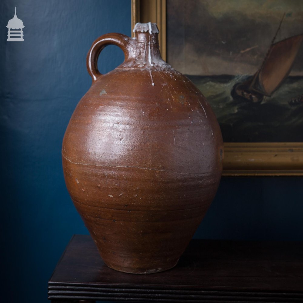 16th C Brown Glaze Stoneware Vessel with Repaired Break