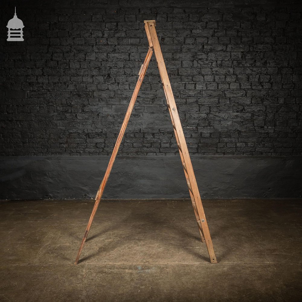 Edwardian Pitch Pine Folding A-Steps Ladder