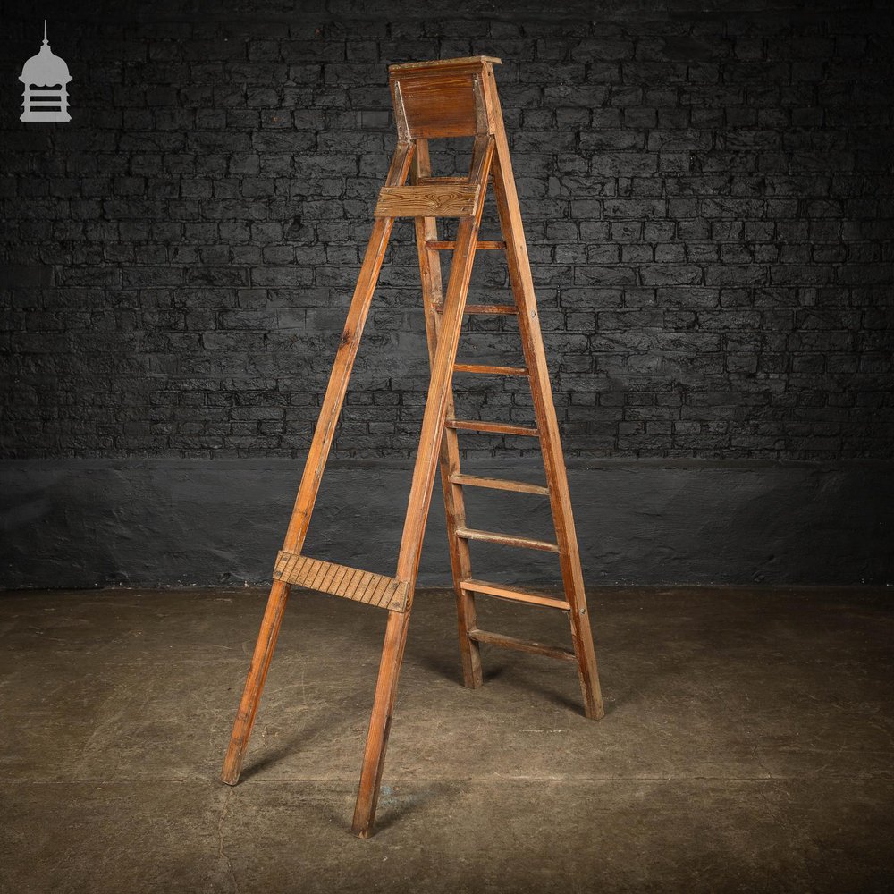 Edwardian Pitch Pine Folding A-Steps Ladder