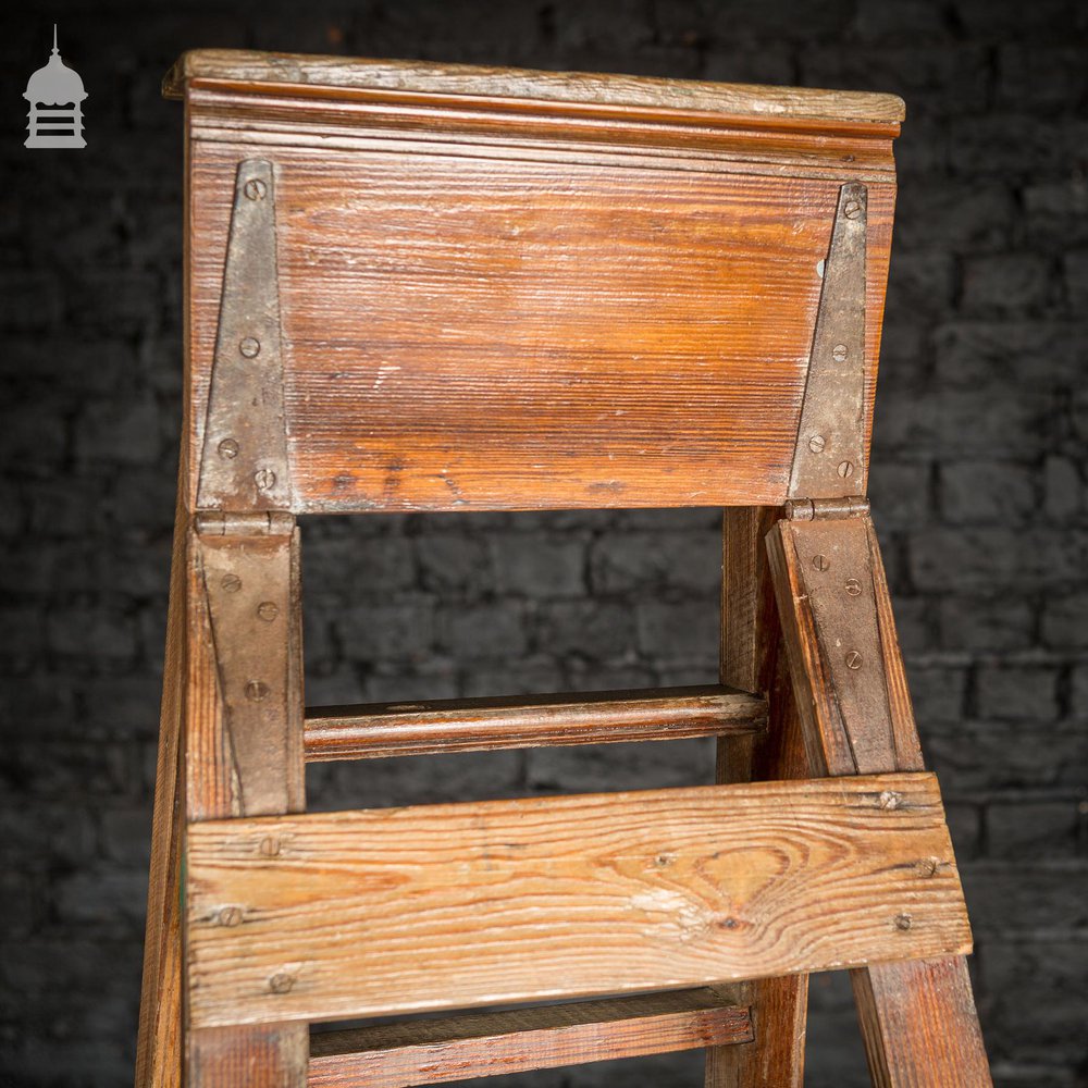 Edwardian Pitch Pine Folding A-Steps Ladder