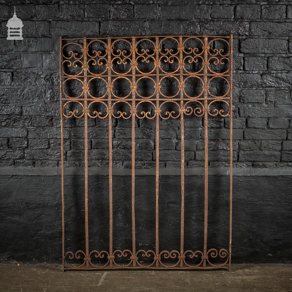 Decorative 19th C Wrought Iron Railing Panel with Scroll Design