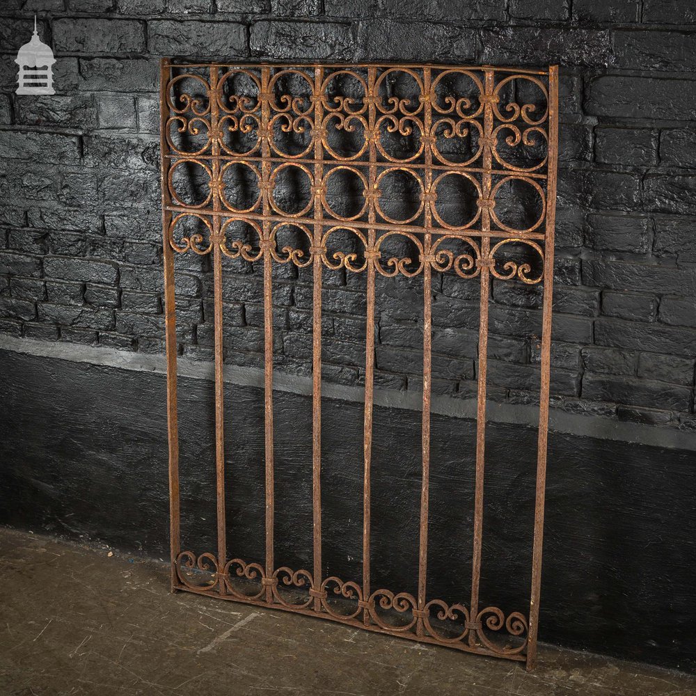 Decorative 19th C Wrought Iron Railing Panel with Scroll Design