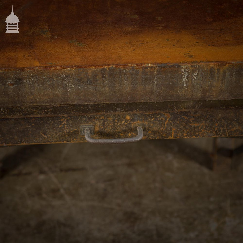 Vintage Industrial Surface Table with Thick Steel Top and Drawer