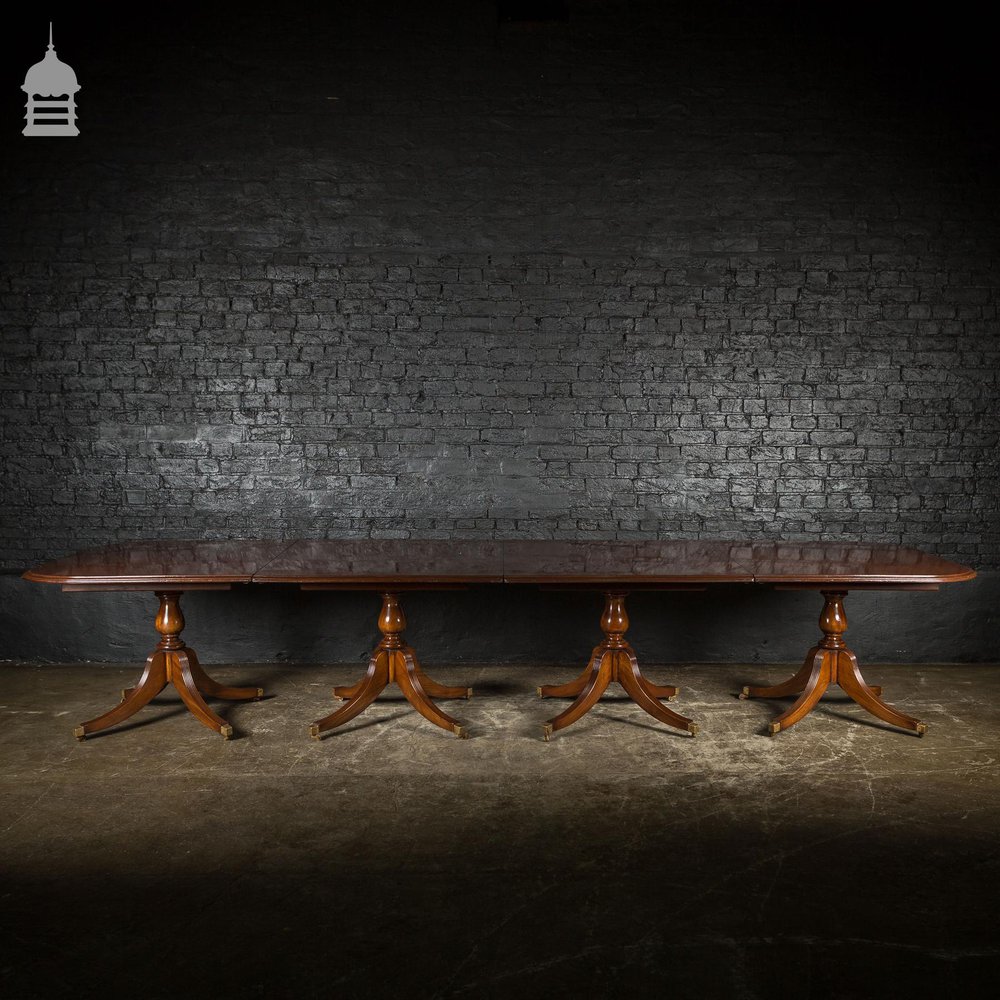 Exceptional Georgian Style Mahogany Four Pillar Table with Brass Castors