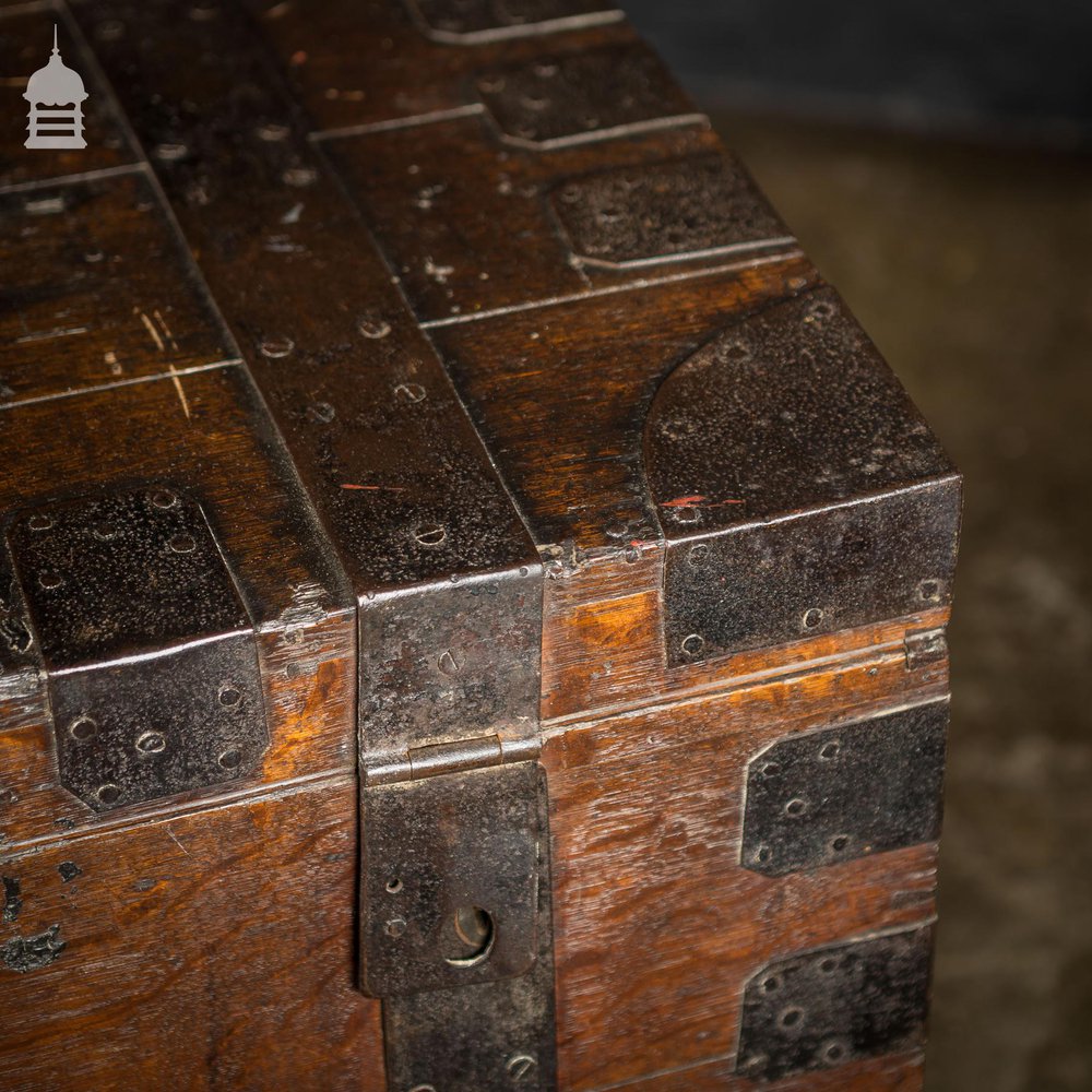 Large Victorian Iron Bound Oak Silver Chest on Castors