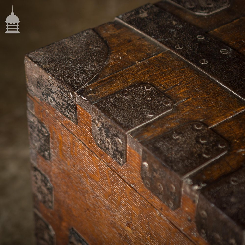 Large Victorian Iron Bound Oak Silver Chest on Castors