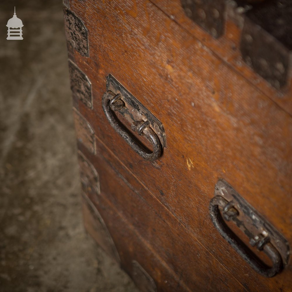 Large Victorian Iron Bound Oak Silver Chest on Castors