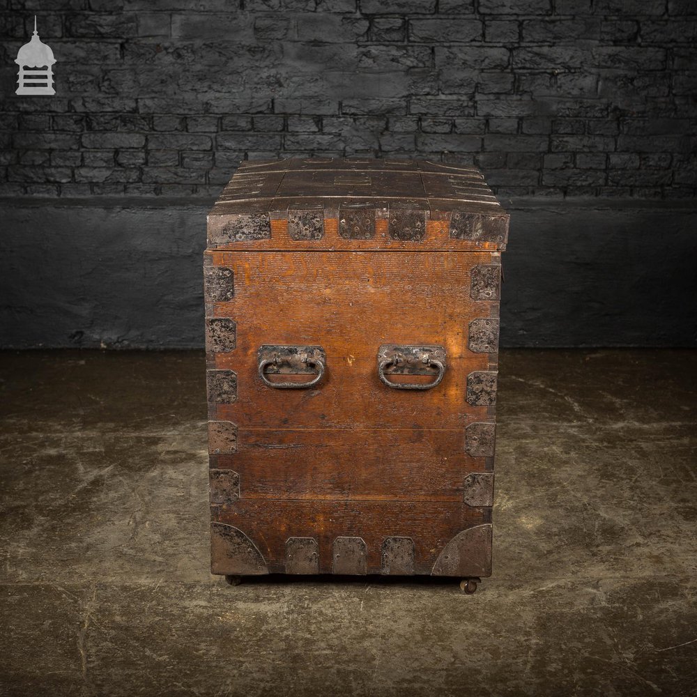 Large Victorian Iron Bound Oak Silver Chest on Castors