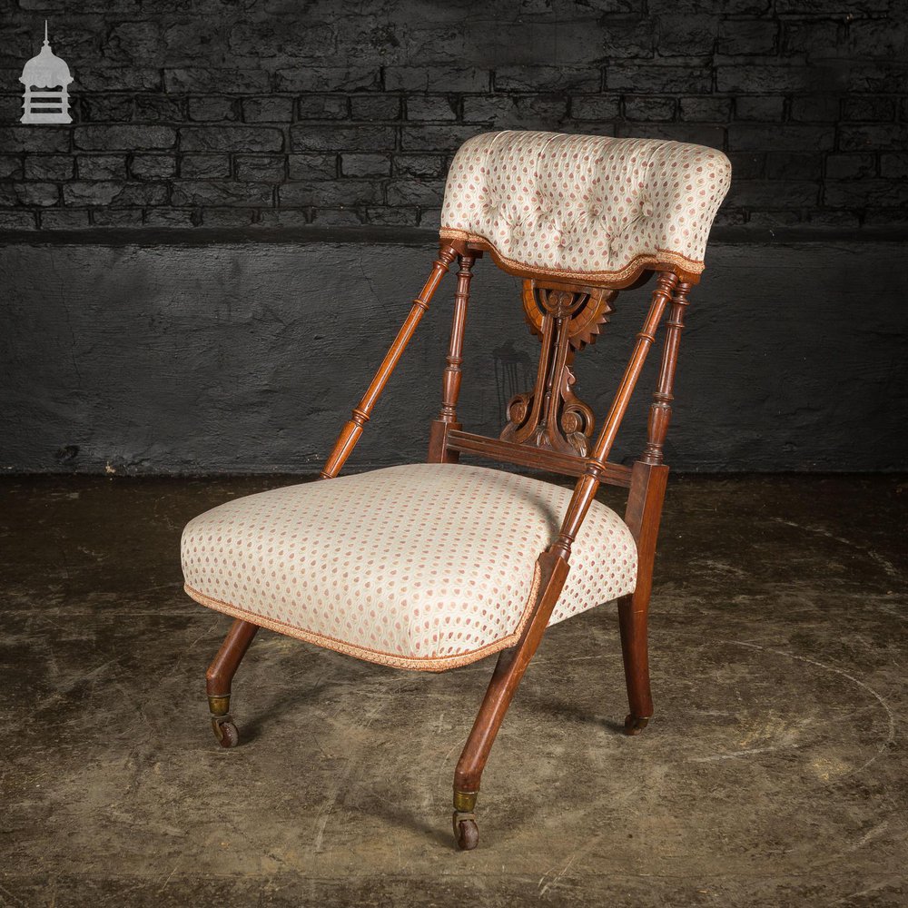 19th C Walnut Aesthetics Movement Upholstered Nursing Chair