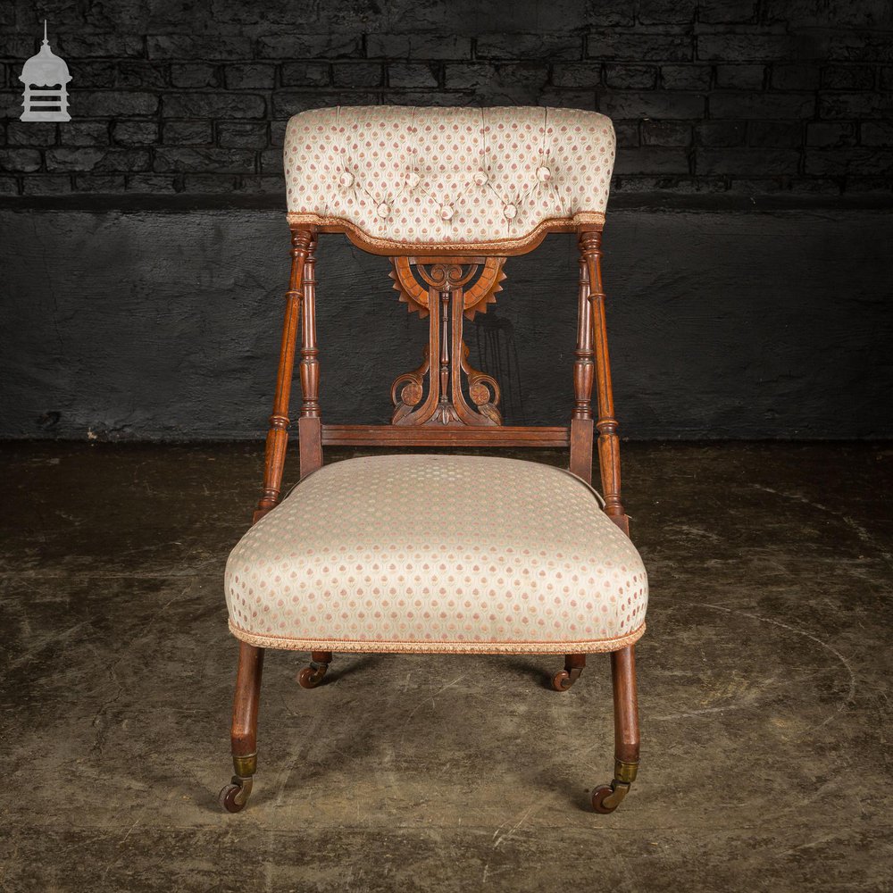 19th C Walnut Aesthetics Movement Upholstered Nursing Chair