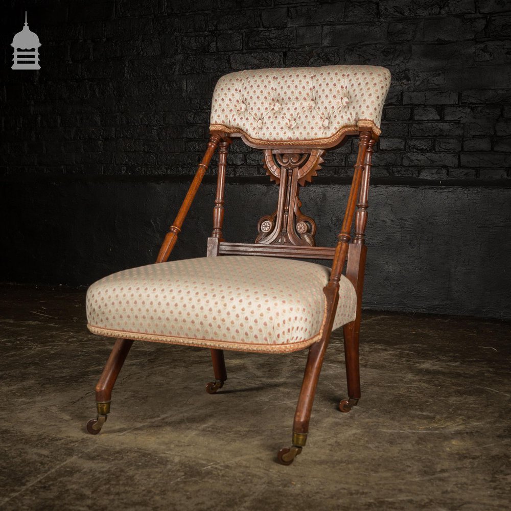 19th C Walnut Aesthetics Movement Upholstered Nursing Chair