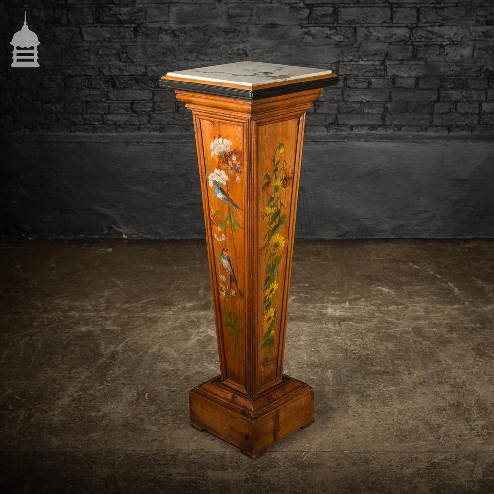 19th C Aesthetics Movement Pine Jardinière Stand with Marble Top