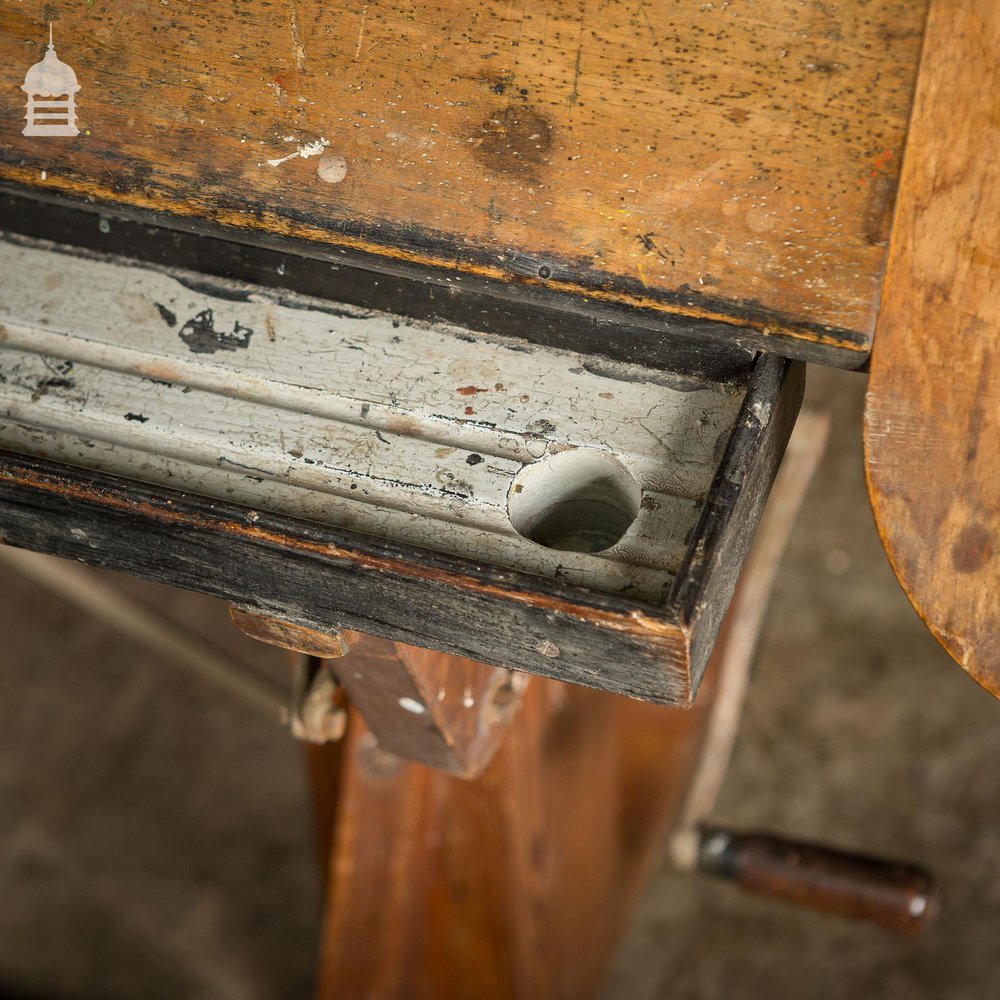 19th C Architects Table with Pitch Pine Mechanical Base and Hardwood Desktop