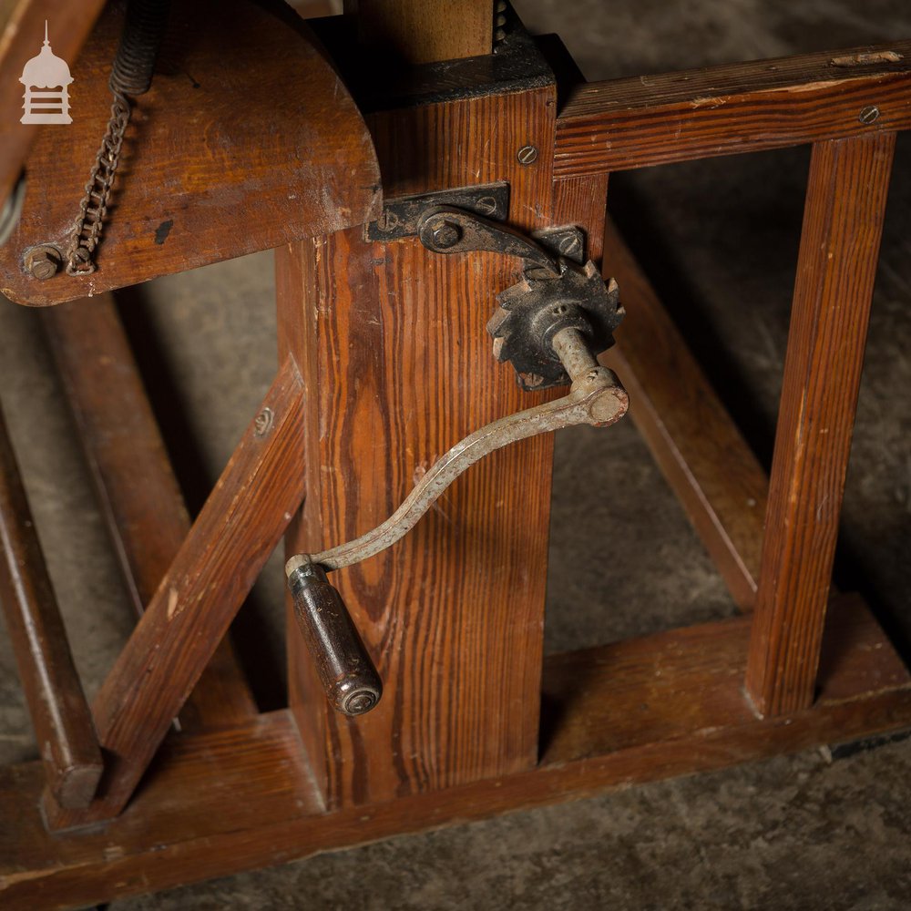 19th C Architects Table with Pitch Pine Mechanical Base and Hardwood Desktop