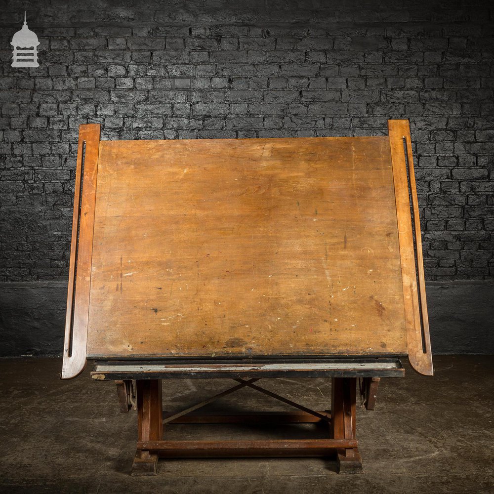 19th C Architects Table with Pitch Pine Mechanical Base and Hardwood Desktop