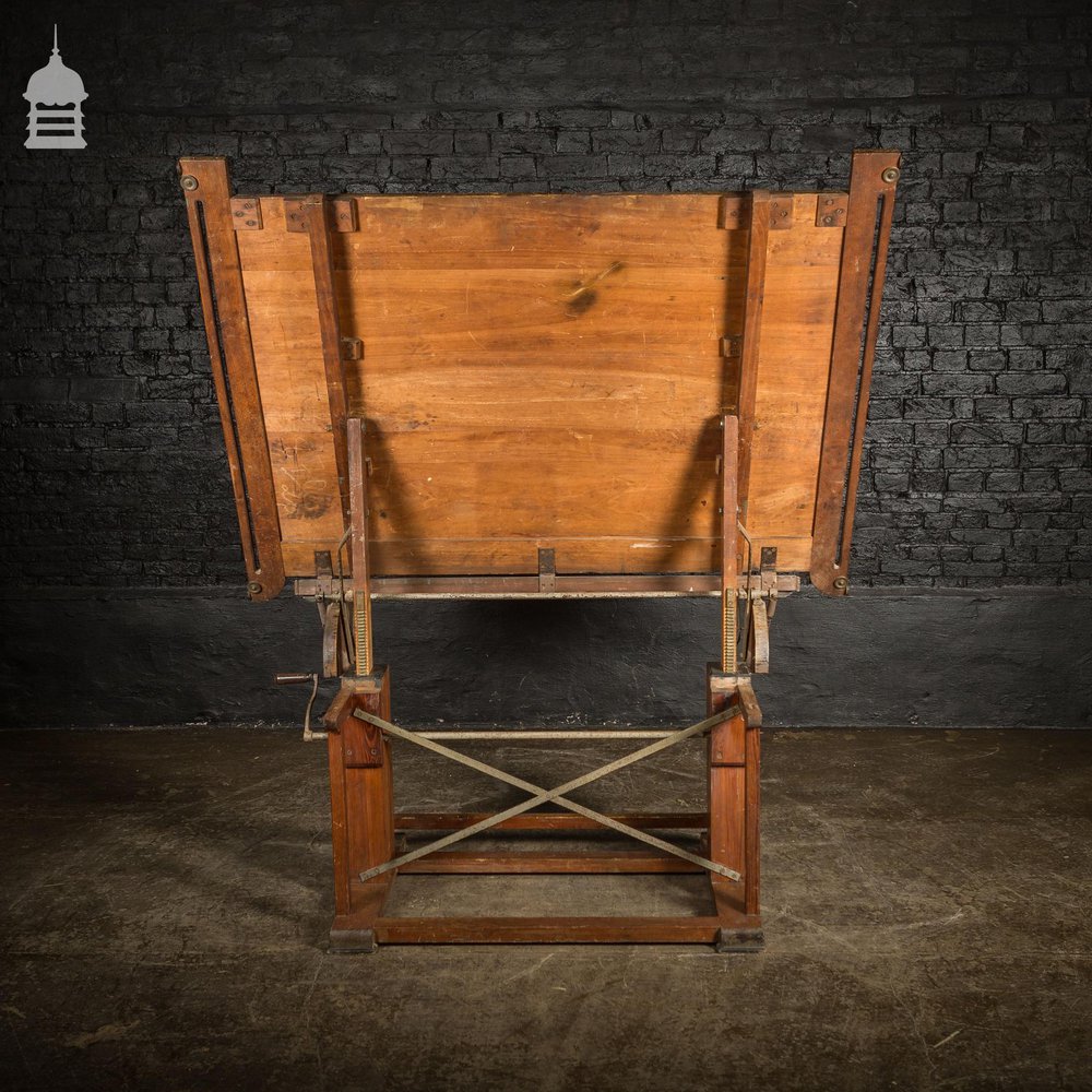 19th C Architects Table with Pitch Pine Mechanical Base and Hardwood Desktop