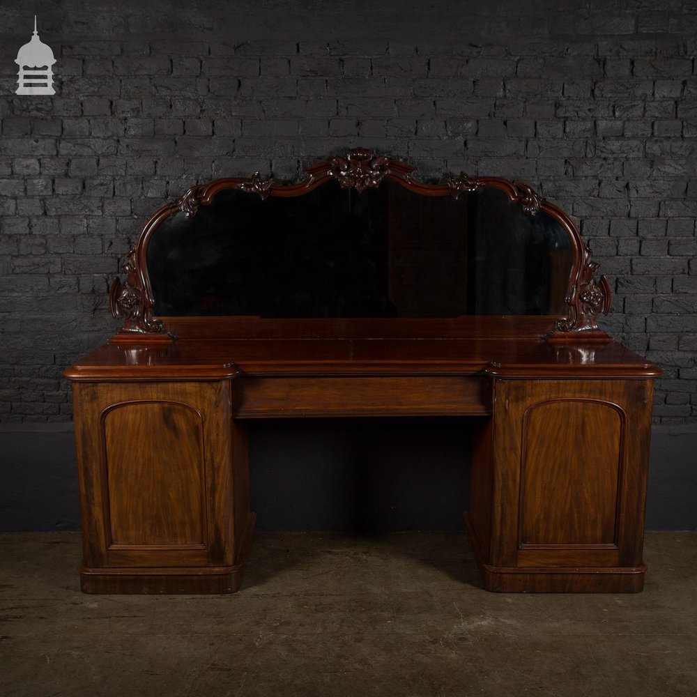 19th C Rich Mahogany Breakfront Sideboard with Raised Gallery Mirror