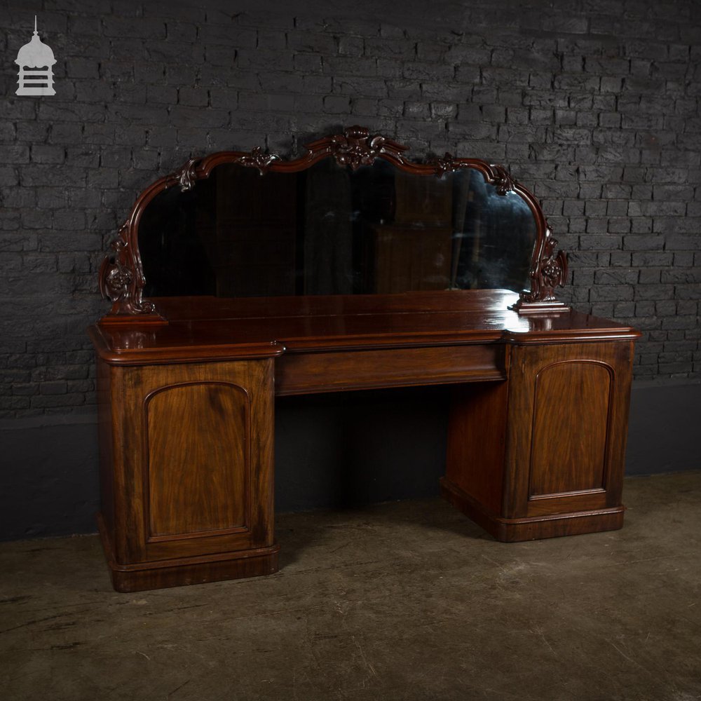 19th C Rich Mahogany Breakfront Sideboard with Raised Gallery Mirror