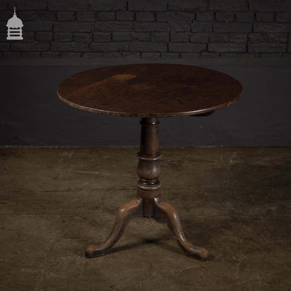 19th C Oak Wine Table with Turned Pedestal