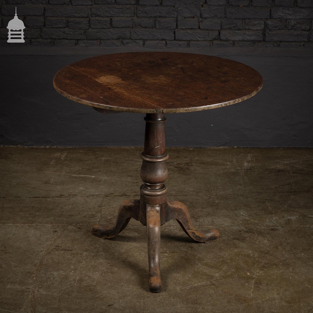 19th C Oak Wine Table with Turned Pedestal