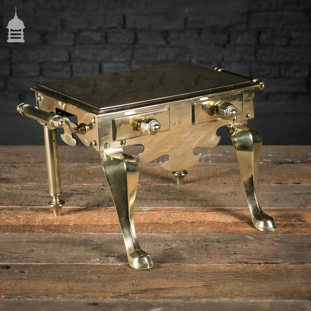 Georgian Polished Brass Trivet Footman’s Stool with Handles