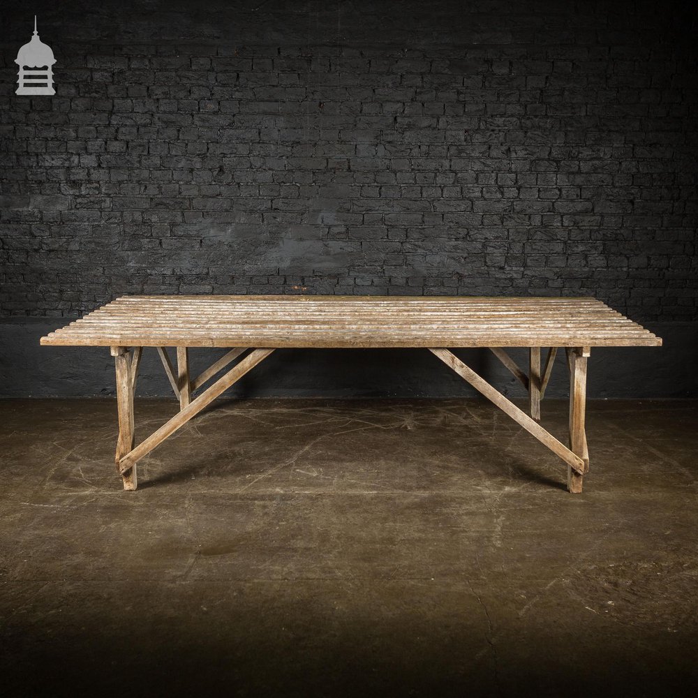 Bygone White Washed Slatted Pine Table Workbench