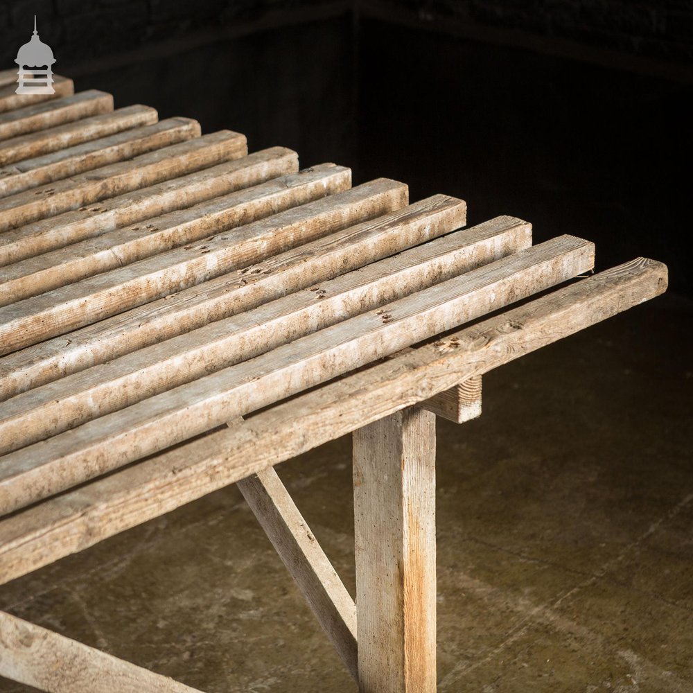 Bygone White Washed Slatted Pine Table Workbench