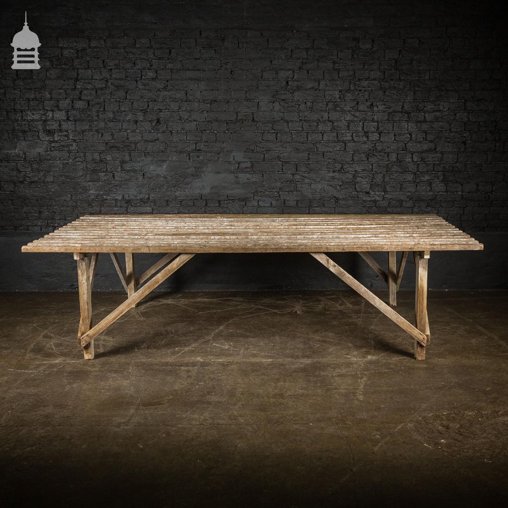 Bygone White Washed Slatted Pine Table Workbench