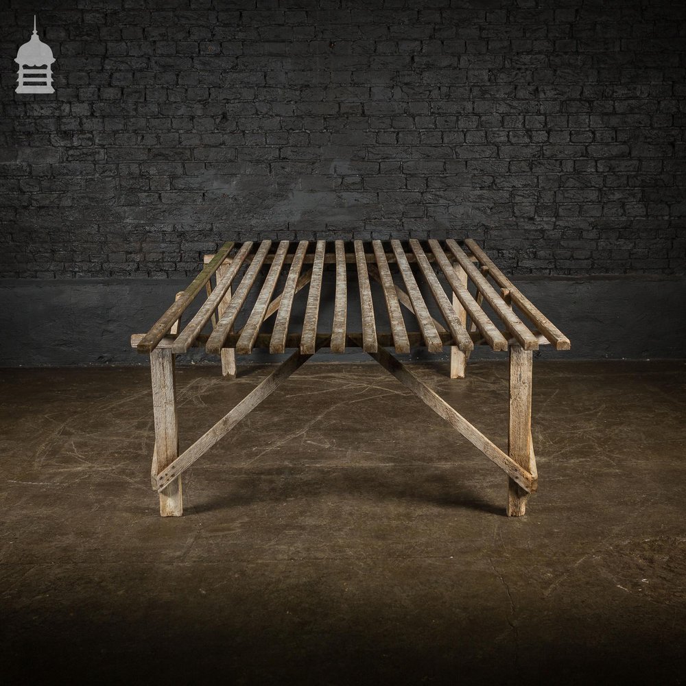 Bygone White Washed Slatted Pine Table Workbench