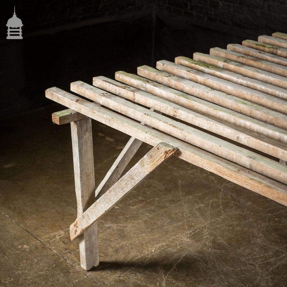 Bygone Slatted Pine Workbench Table with White Washed Finish