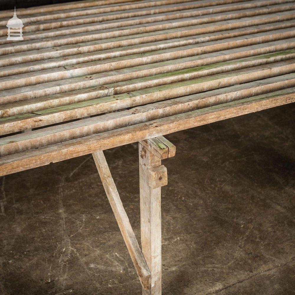 Bygone Slatted Pine Workbench Table with White Washed Finish