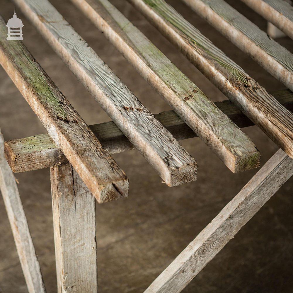 Bygone Slatted Pine Workbench Table with White Washed Finish