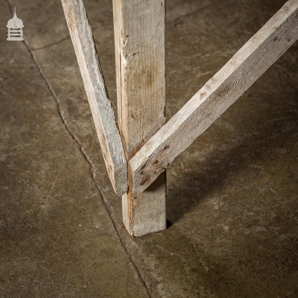 Bygone Slatted Pine Workbench Table with White Washed Finish