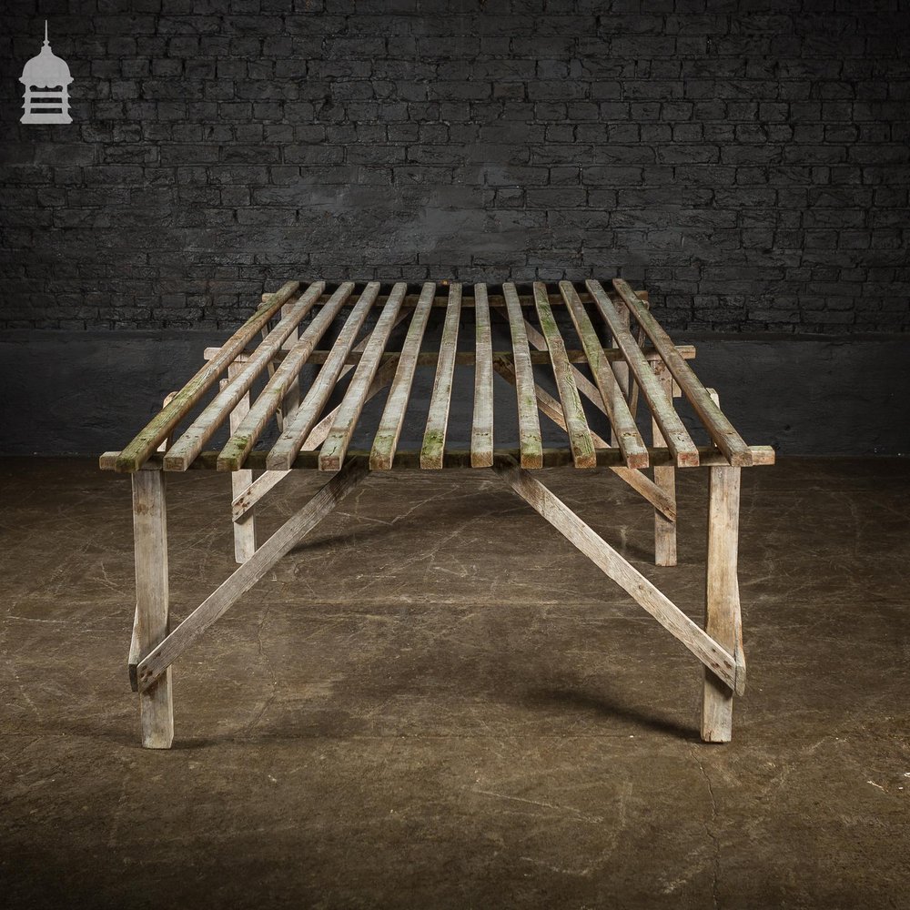 Bygone Slatted Pine Workbench Table with White Washed Finish