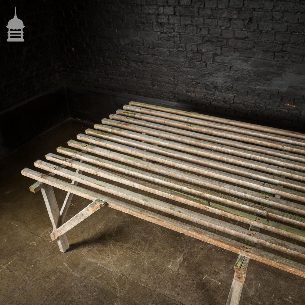 Bygone Slatted Pine Workbench Table with White Washed Finish